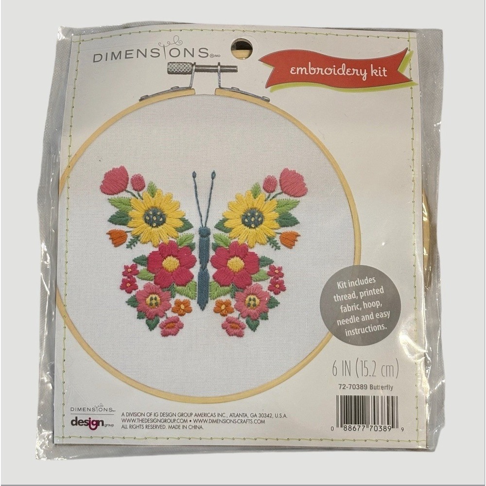 NEW Dimensions Butterfly Embroidery Kit Boho Cottagecore‎ Flowers 72-70389
